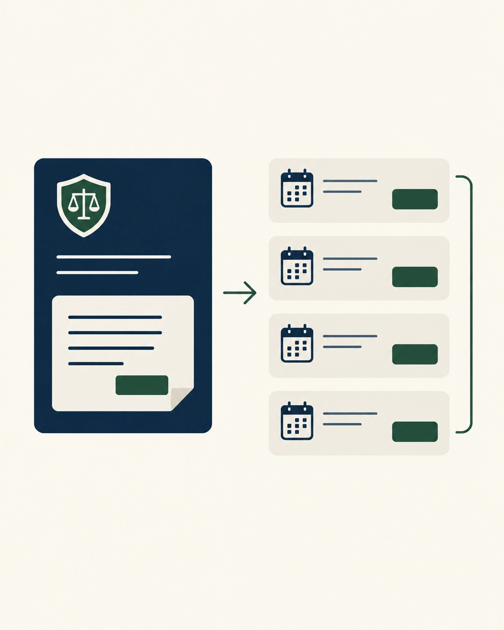 Clean editorial illustration showing one annual insurance bill becoming manageable monthly payment blocks