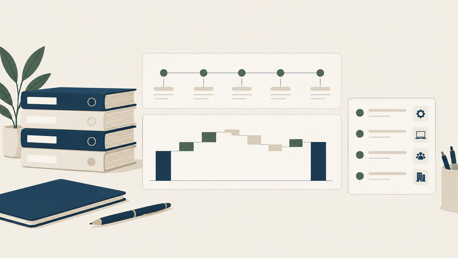 Minimal editorial illustration of an established accountancy practice assessing a five-year funding plan